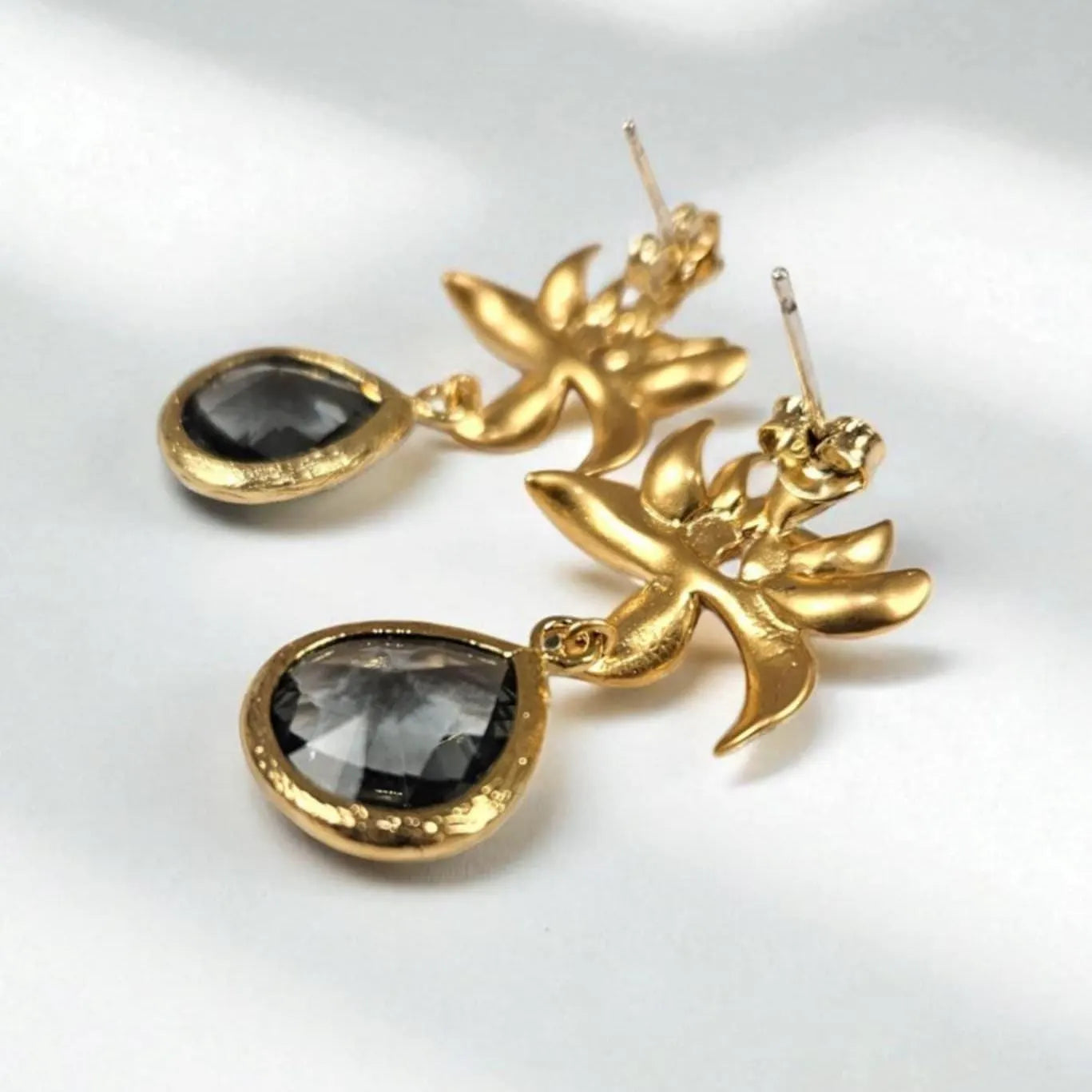 Gold Floral Lotus Statement Earrings