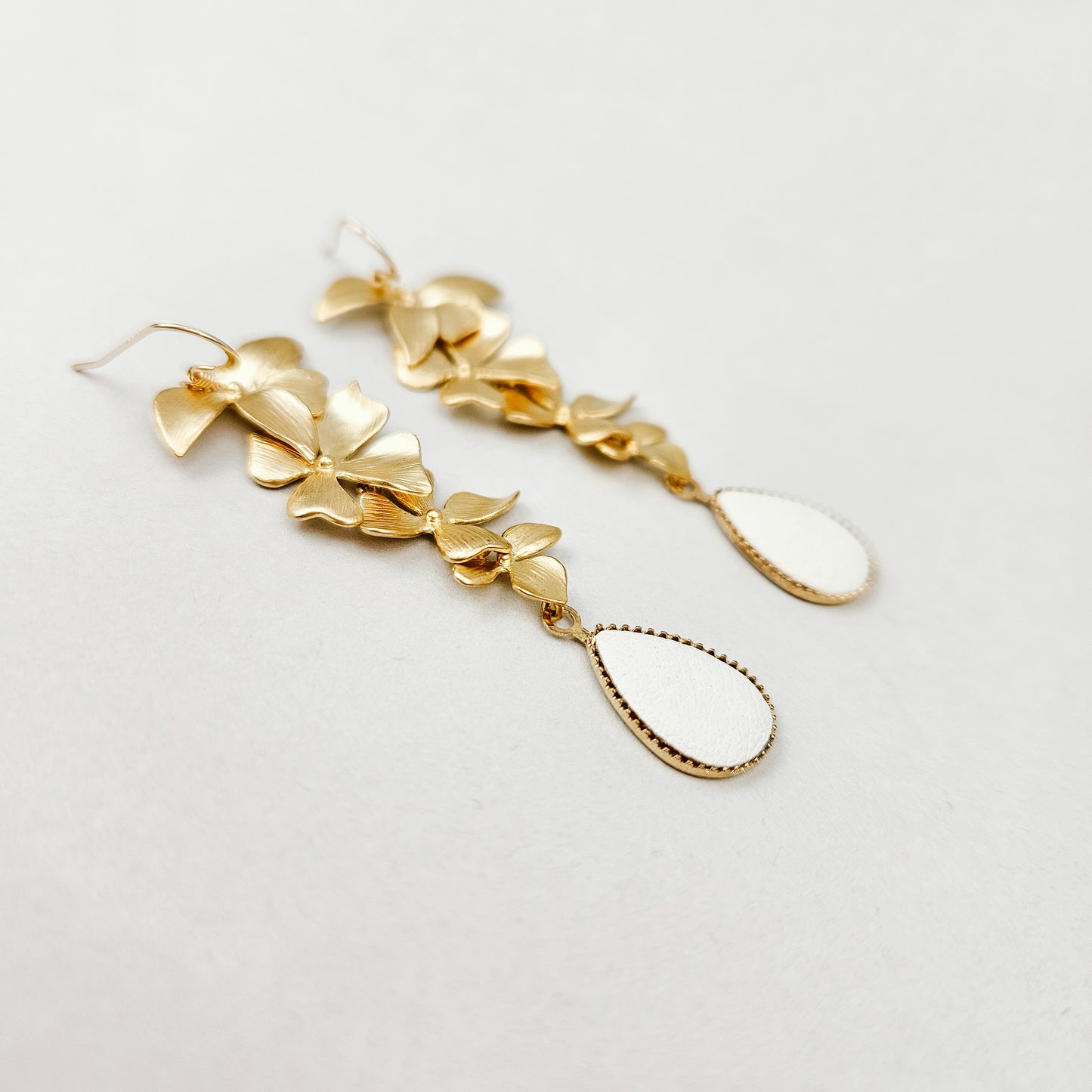 Long Gold Floral Orchid Earrings