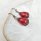 Unique Handmade Earrings Nostalgic Jewelry Elegant Earrings Casual Wear Accessories Dressy Occasion Jewelry Antique Inspired Earrings Versatile Accessories Red Teardrop Lucite Beads Brass Filigree