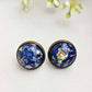 Blue Glitter Bronze Stud Earrings