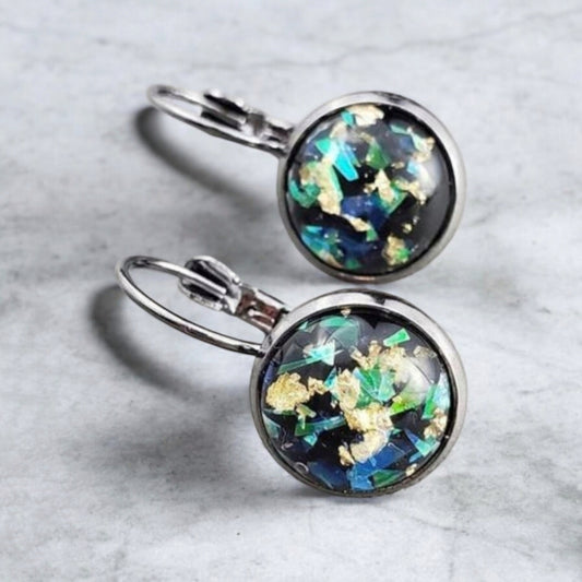 Green Glitter Resin Leverback Earrings