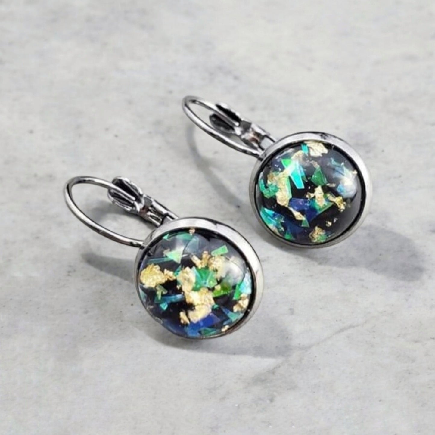 Green Glitter Resin Leverback Earrings