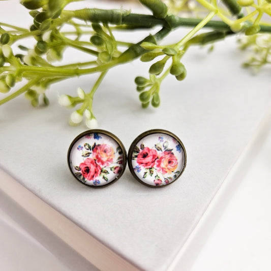 Pretty Floral Bronze Stud Earrings