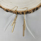 Gold Bar White Feather Dangle Earrings