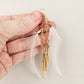 Gold Bar White Feather Dangle Earrings