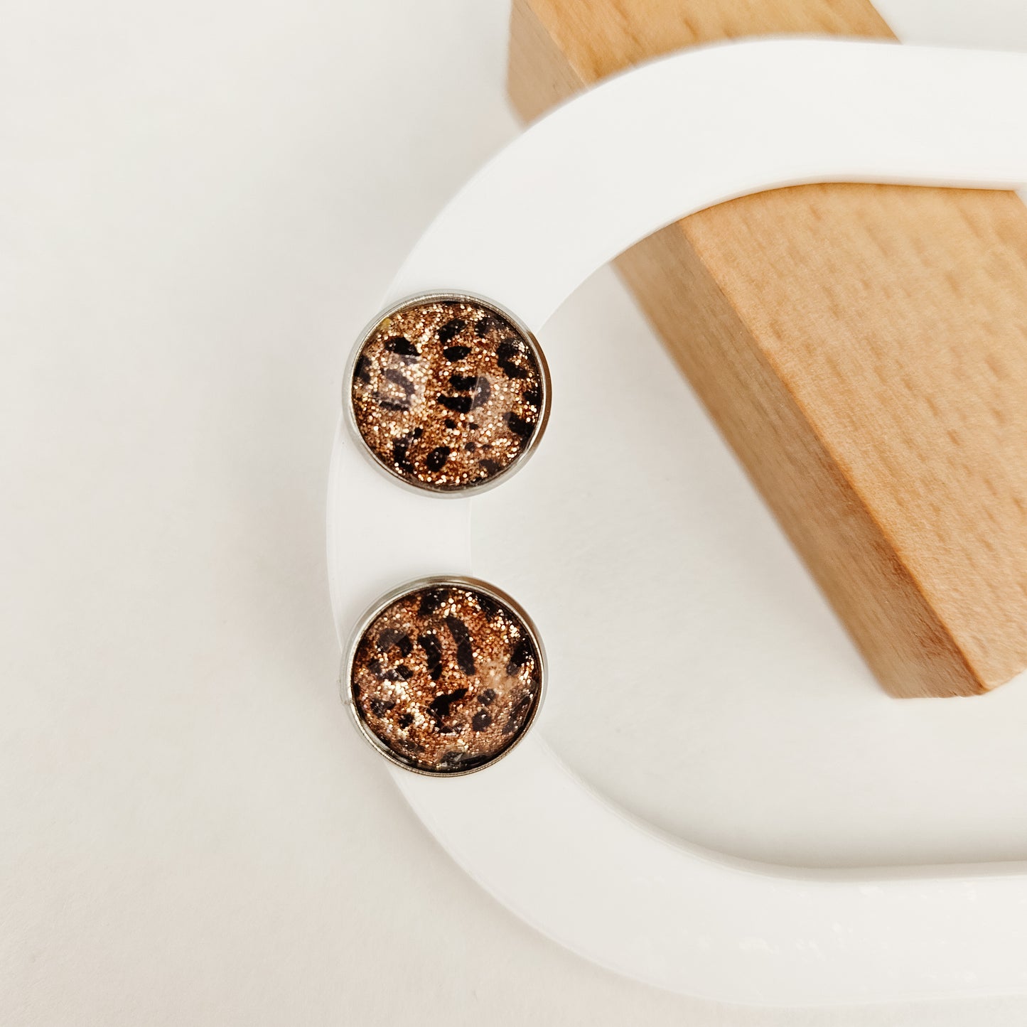 Leopard Print Silver Stud Earrings