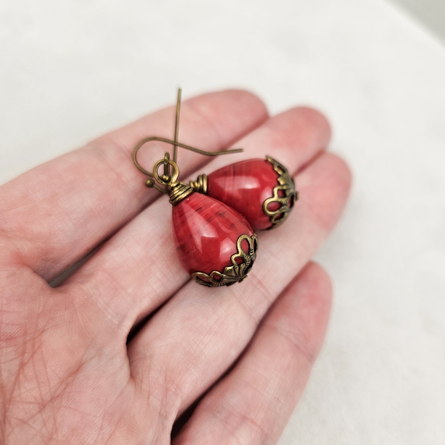 Ruby Red Dangle Drop Earrings