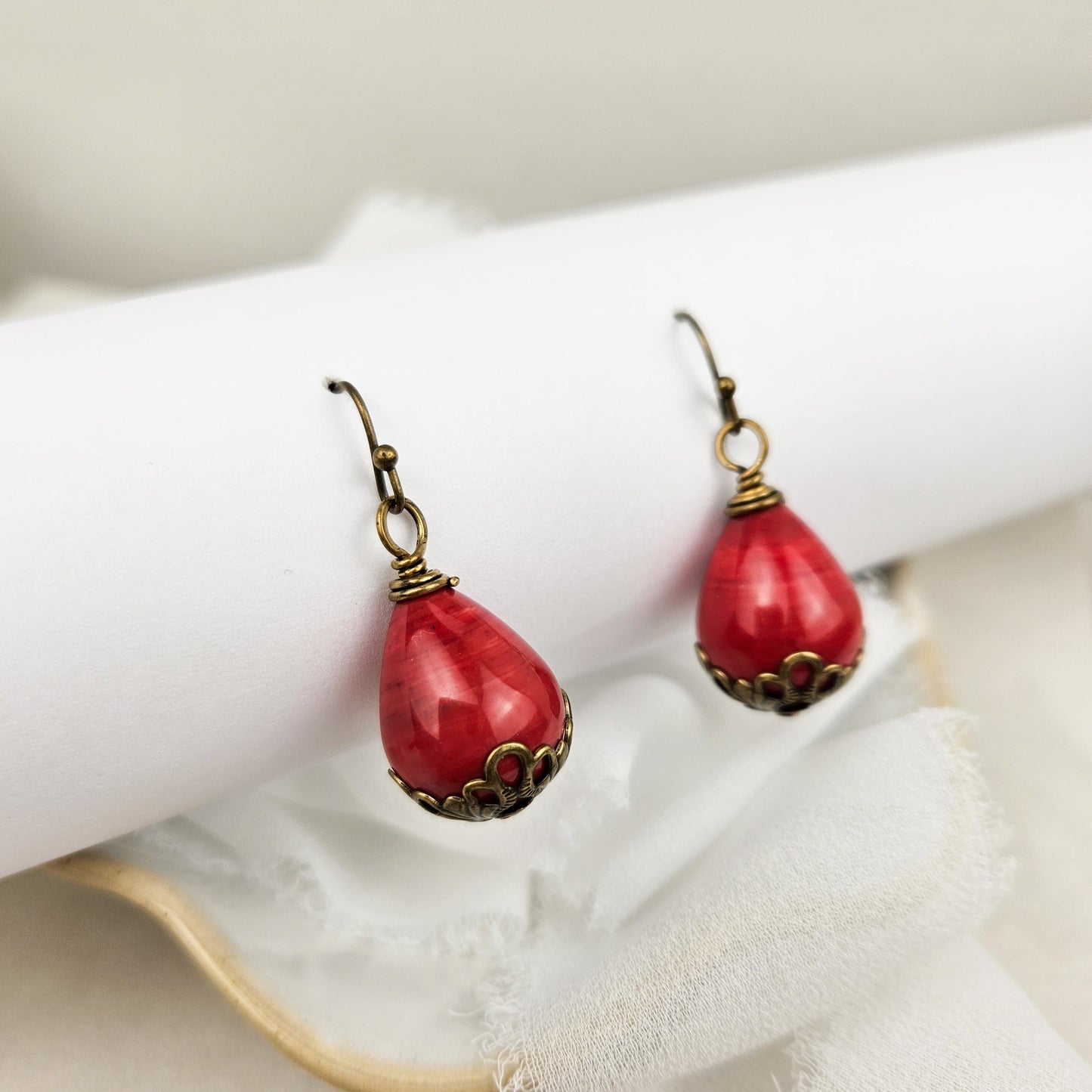 Ruby Red Dangle Drop Earrings