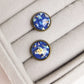 Blue Glitter Bronze Stud Earrings