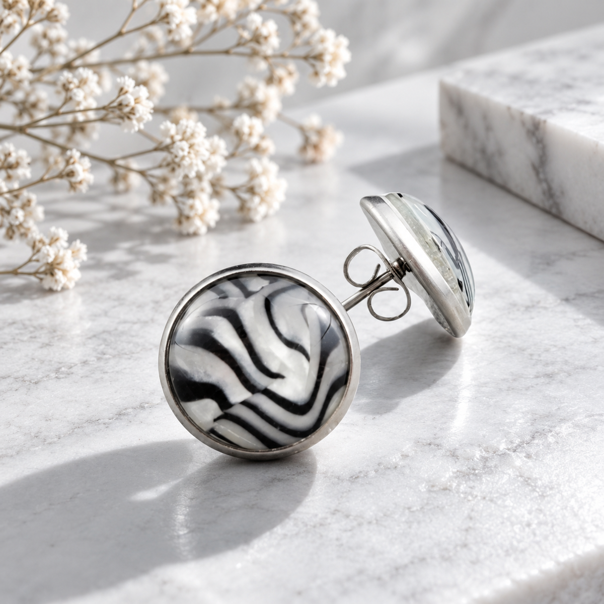 Zebra Print Stainless Steel Stud Earrings