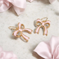 Gold & Pink Bow Charm Earrings