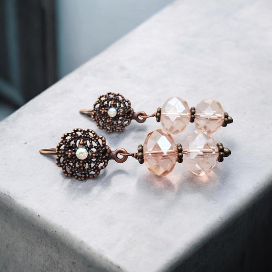 Pink Copper Dangle Earrings