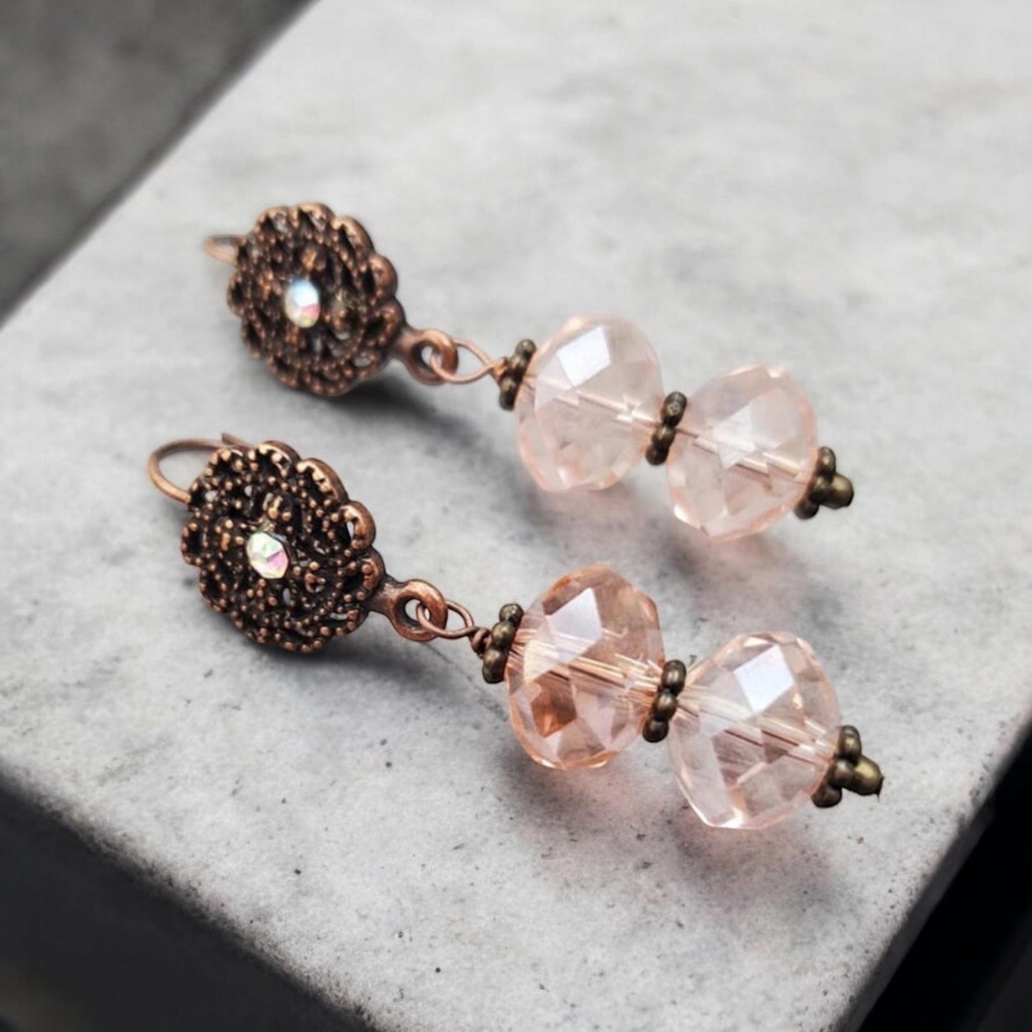 Pink Copper Dangle Earrings