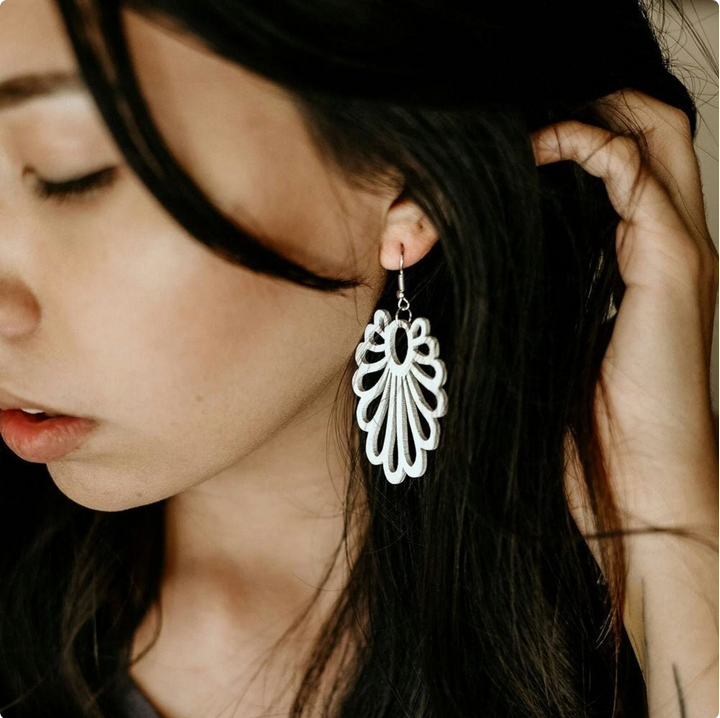 White Lightweight Fan Shaped Earrings