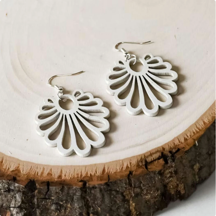White Lightweight Fan Shaped Earrings