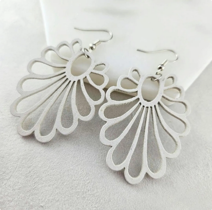 White Lightweight Fan Shaped Earrings