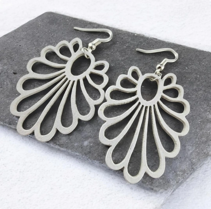 White Lightweight Fan Shaped Earrings
