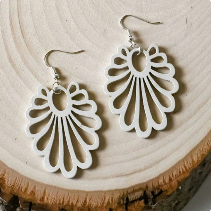 White Lightweight Fan Shaped Earrings