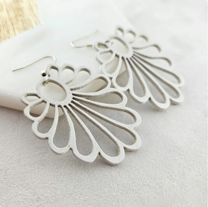White Lightweight Fan Shaped Earrings