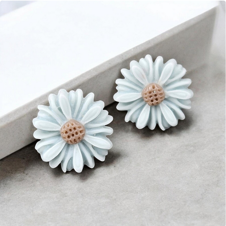 Blue Floral Daisy Resin Earrings