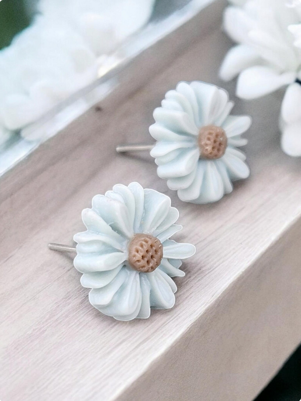 Blue Floral Daisy Resin Earrings