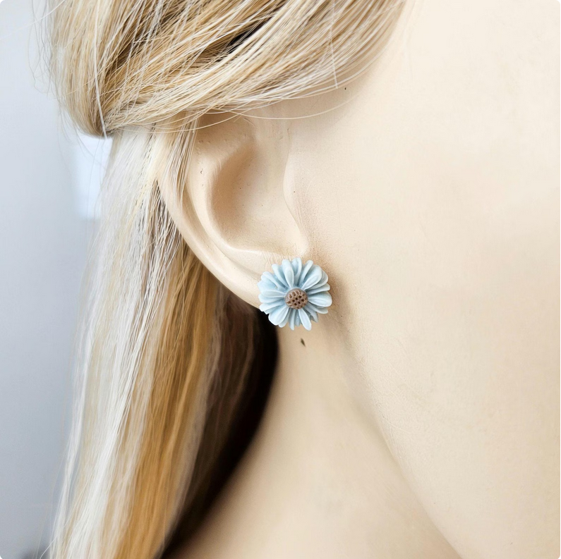 Blue Floral Daisy Resin Earrings