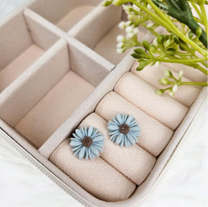 Blue Floral Daisy Resin Earrings