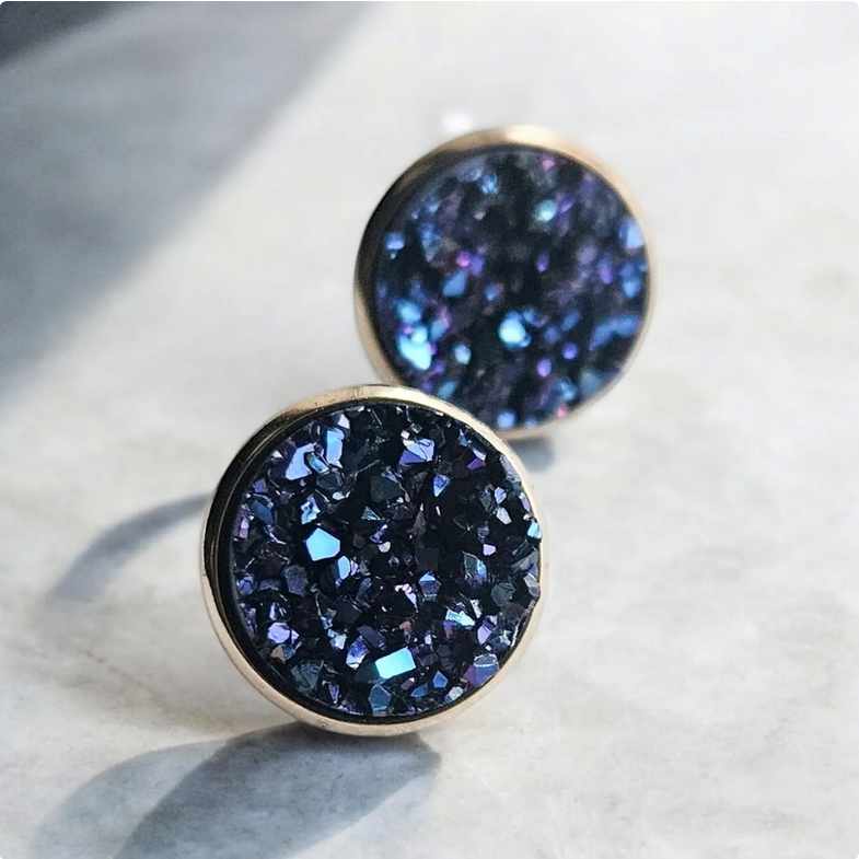 Blue & Purple Crushed Druzy Stud Earrings