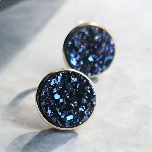 Blue & Purple Crushed Druzy Stud Earrings