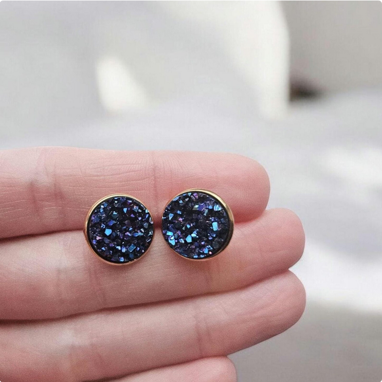 Blue & Purple Crushed Druzy Stud Earrings