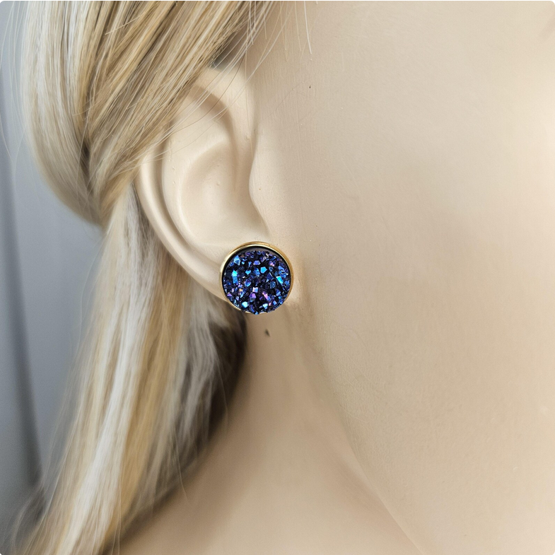 Blue & Purple Crushed Druzy Stud Earrings