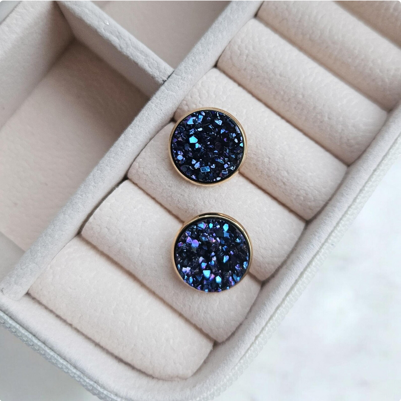 Blue & Purple Crushed Druzy Stud Earrings