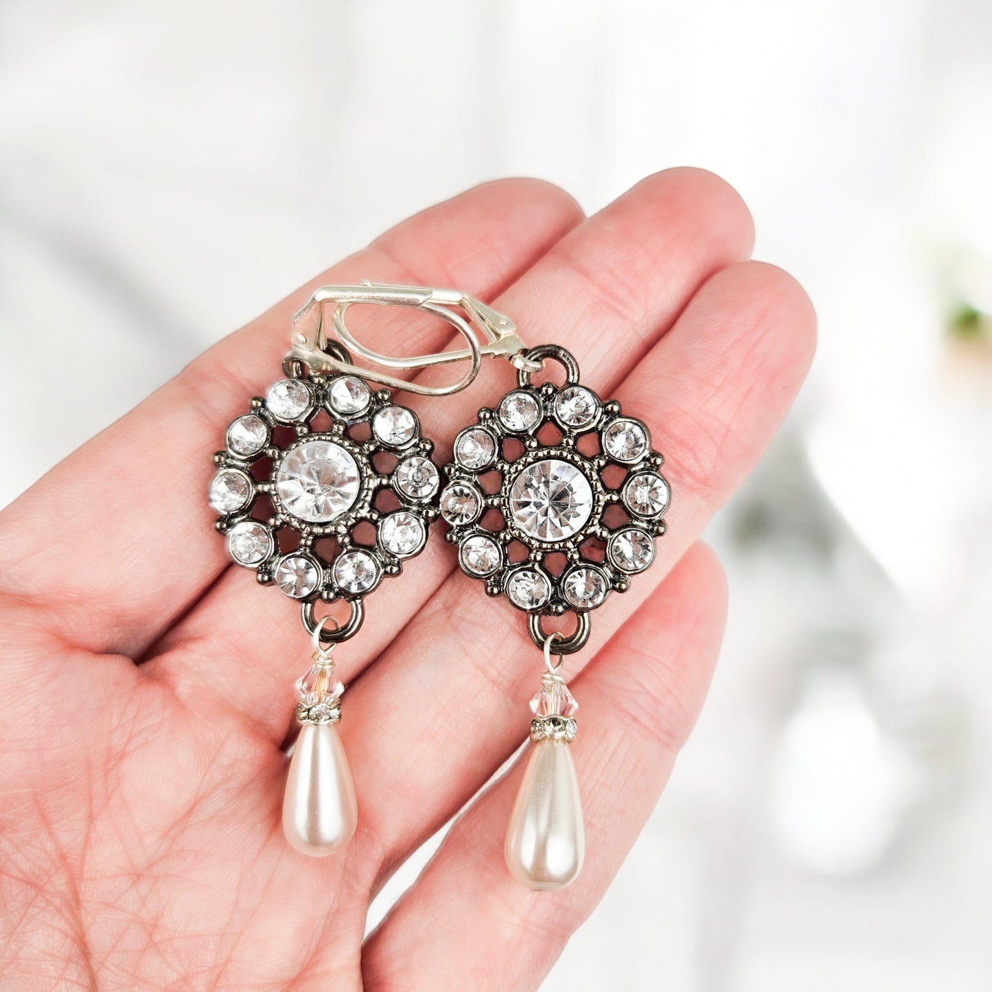 Crystal Chandelier Pearl Drop Earrings