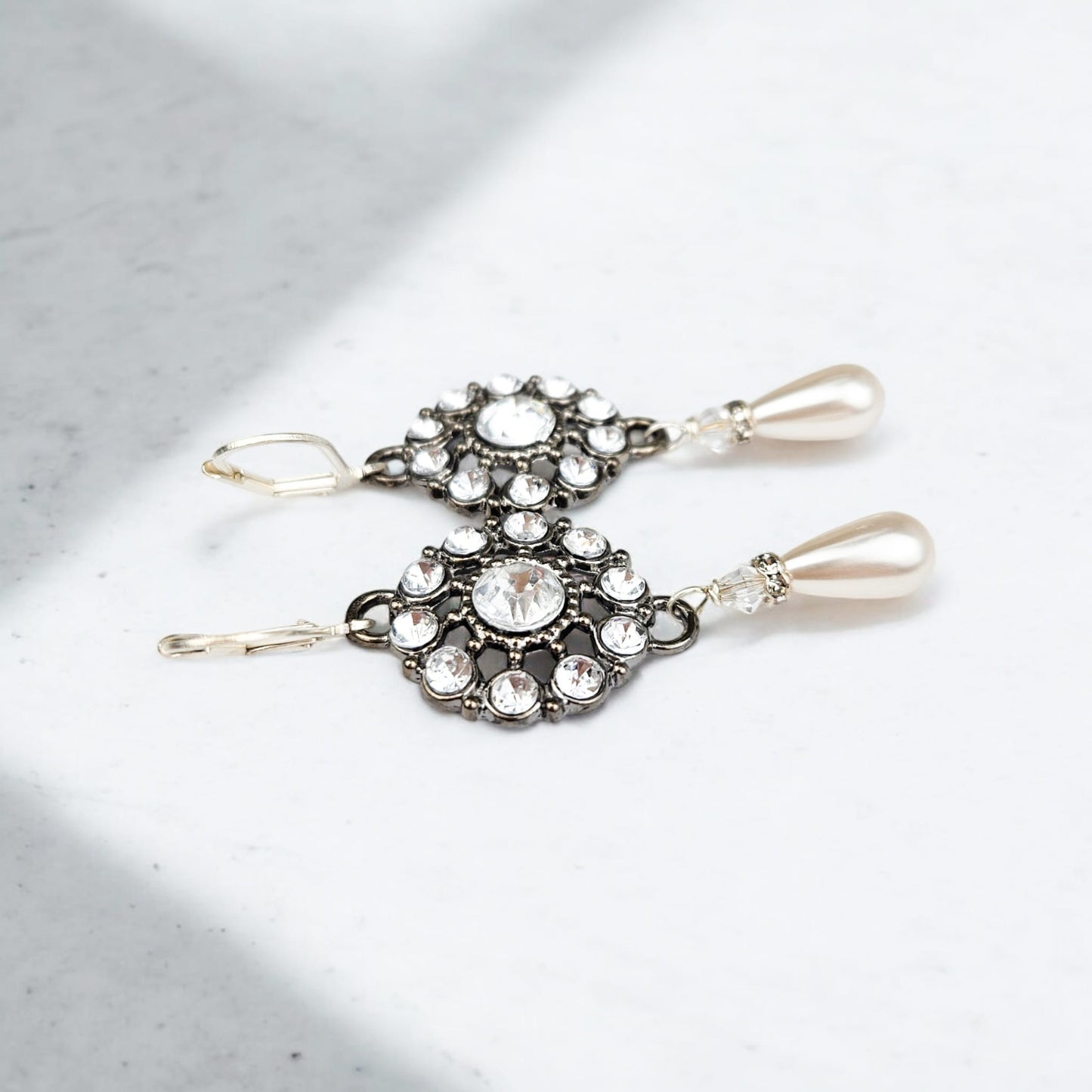Crystal Chandelier Pearl Drop Earrings