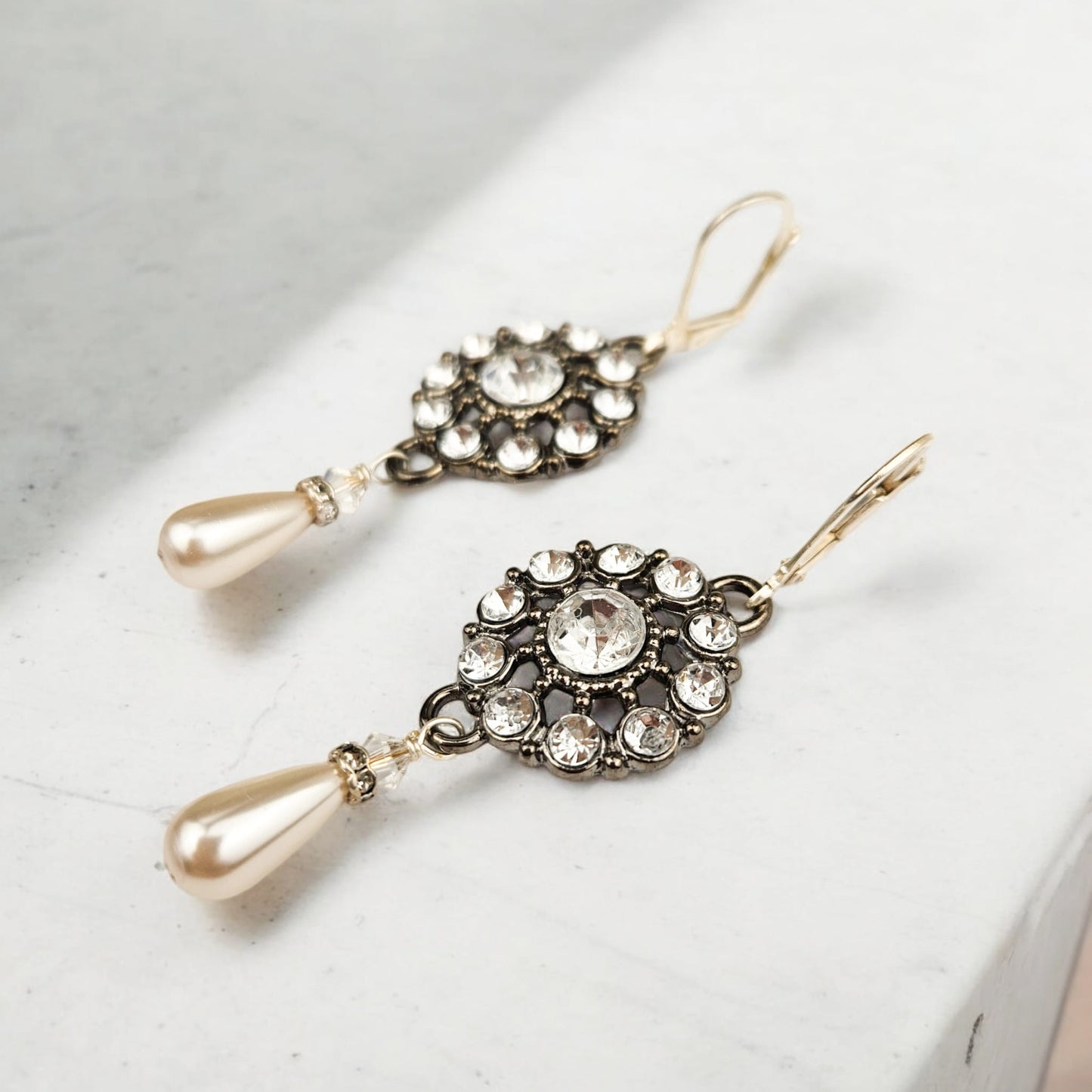 Crystal Chandelier Pearl Drop Earrings