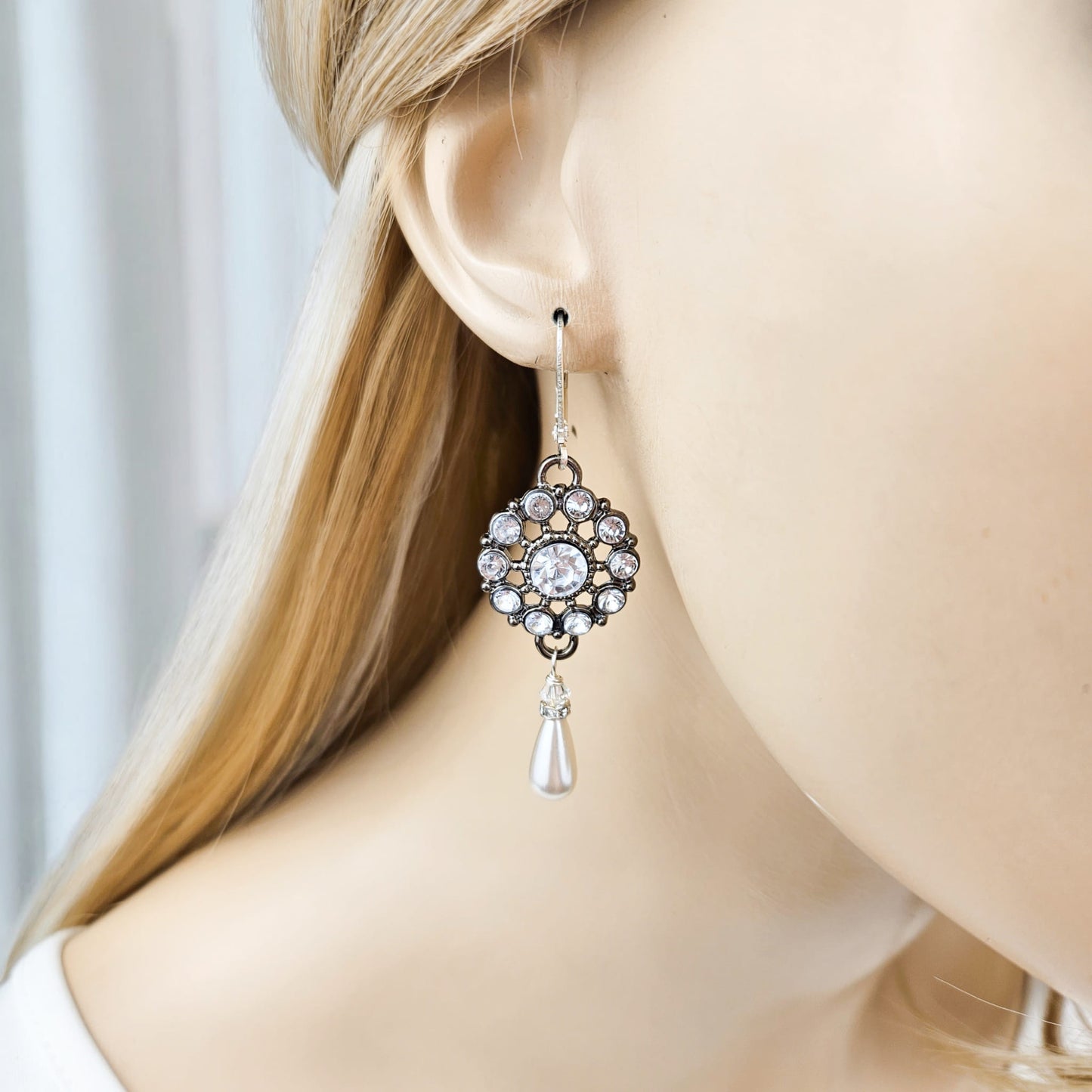 Crystal Chandelier Pearl Drop Earrings