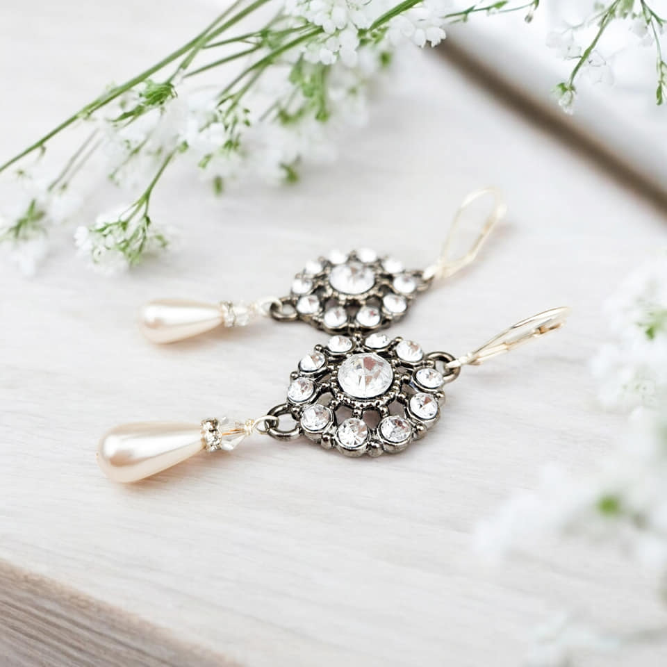 Crystal Chandelier Pearl Drop Earrings