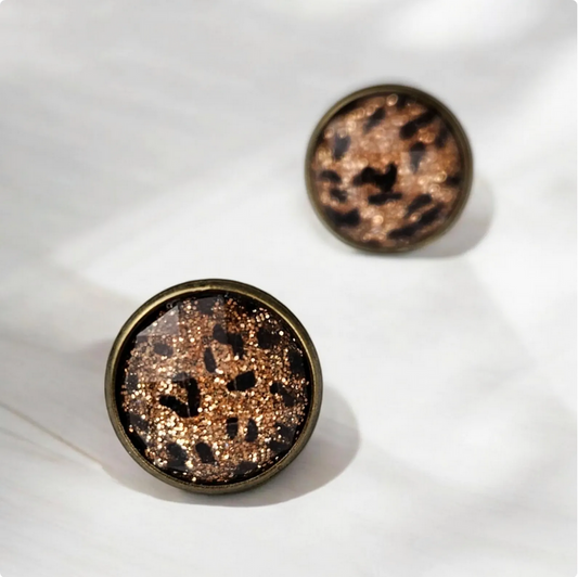 Bronze Leopard Print Stud Earrings