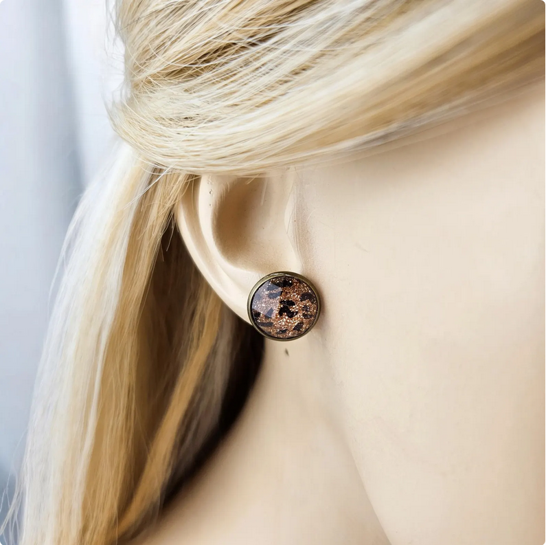 Bronze Leopard Print Stud Earrings