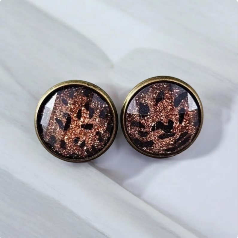 Bronze Leopard Print Stud Earrings