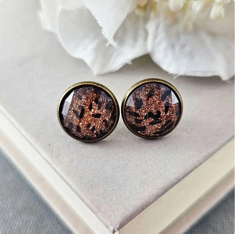 Bronze Leopard Print Stud Earrings