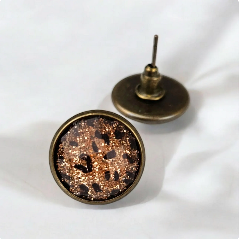Bronze Leopard Print Stud Earrings