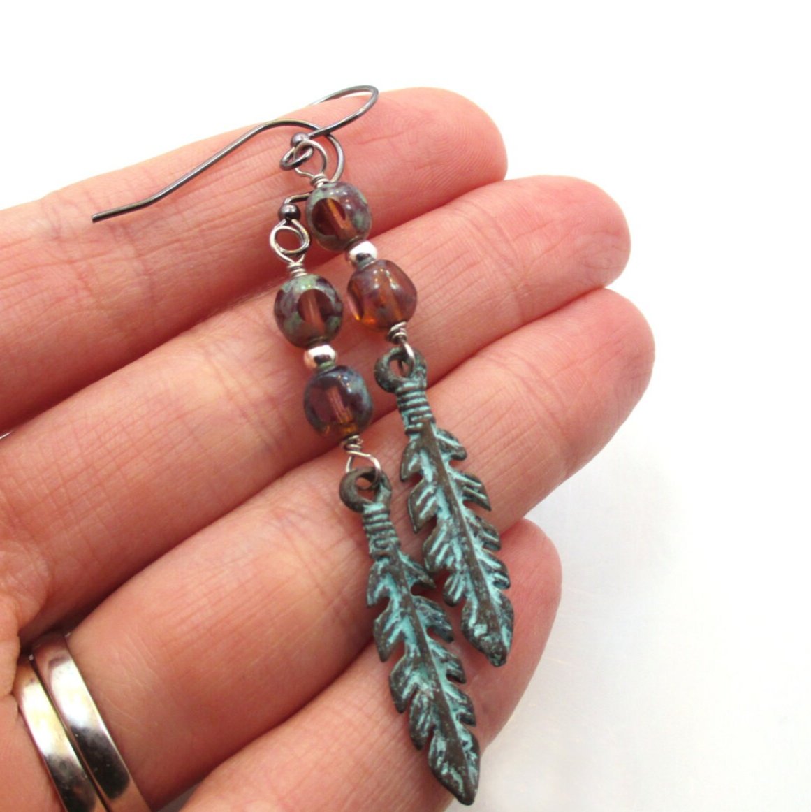 Long Feather Turquoise Blue Earrings
