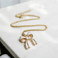 White Dainty Bow Gold Charm Necklace