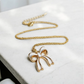 Dainty Bow Charm Gold & White Enameld Necklace