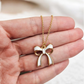 Dainty Bow Charm Gold & White Enameld Necklace
