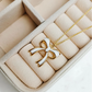 Dainty Bow Charm Gold & White Enameld Necklace
