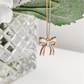 Dainty Bow Charm Gold & White Enameld Necklace