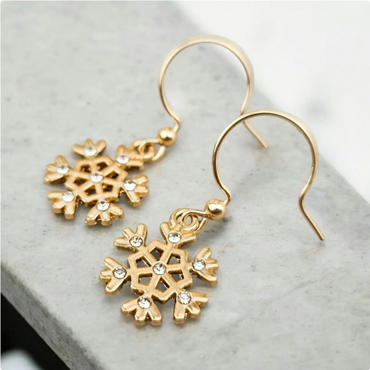 Sparkly Gold Crystal Snowflake Earrings