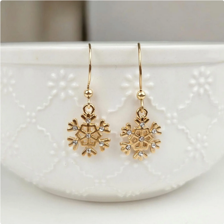 Sparkly Gold Crystal Snowflake Earrings